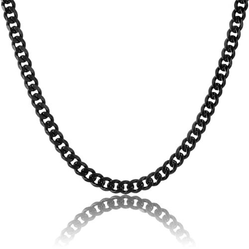 RWQIAN Edelstahl Klassische Kette Herren Schwarz 9mm Panzerkette Männer Link Chain Cuban Kette 46CM Hip-Hop Halskette von RWQIAN
