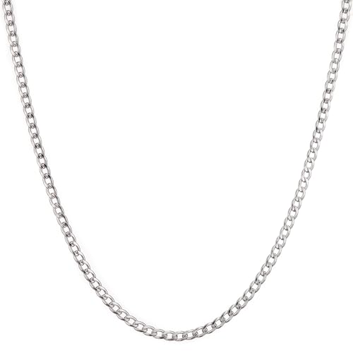 RWQIAN Edelstahl Klassische Kette Herren Silber 3mm Panzerkette Männer Link Chain Cuban Kette 46CM Hip-Hop Halskette von RWQIAN