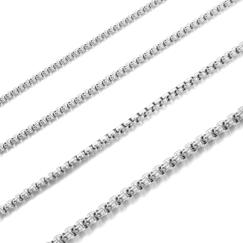 RWQIAN Herren Edelstahl Kette Silber 70CM Venezianierkette Männer Briolette Kette Box Halskette Breite 2.5mm für Damen von RWQIAN