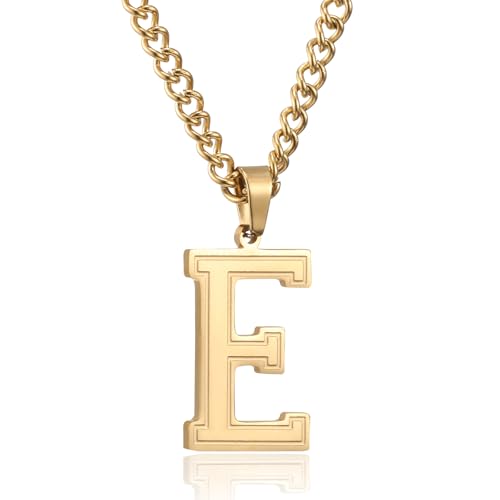 RWQIAN Herren Kette mit Buchstaben Anhänger Gold Edelstahl Buchstaben E Halskette 60cm Ostern Vatertag Geburtstag Geschenke für Männer Jungs RWQIAN Herren Kette mit Buchstaben Anhänger Gold Edelstahl Buchstaben E Halskette 60cm Ostern Vatertag Geburtstag Geschenke für Männer Jungs von RWQIAN