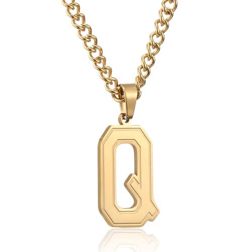 RWQIAN Herren Kette mit Buchstaben Anhänger Gold Edelstahl Buchstaben Q Halskette 60cm Ostern Vatertag Geburtstag Geschenke für Männer Jungs RWQIAN Herren Kette mit Buchstaben Anhänger Gold Edelstahl Buchstaben Q Halskette 60cm Ostern Vatertag Geburtstag Geschenke für Männer Jungs von RWQIAN