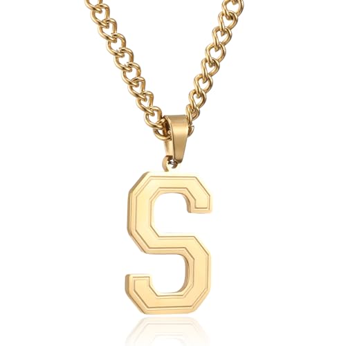 RWQIAN Herren Kette mit Buchstaben Anhänger Gold Edelstahl Buchstaben S Halskette 60cm Ostern Vatertag Geburtstag Geschenke für Männer Jungs RWQIAN Herren Kette mit Buchstaben Anhänger Gold Edelstahl Buchstaben S Halskette 60cm Ostern Vatertag Geburtstag Geschenke für Männer Jungs von RWQIAN