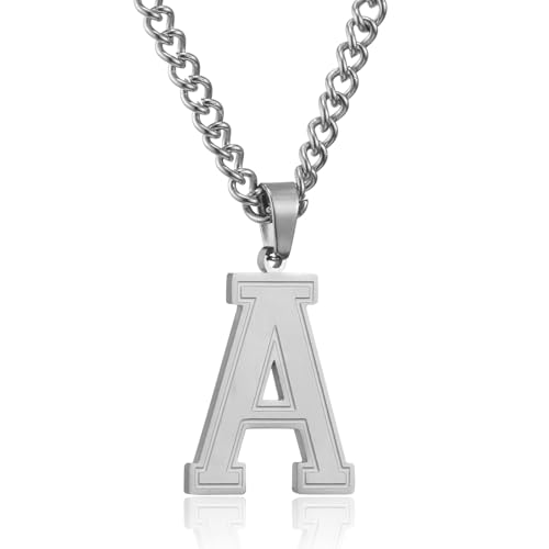 RWQIAN Herren Kette mit Buchstaben Anhänger Silber Edelstahl Buchstaben A Halskette 60cm Ostern Vatertag Geburtstag Geschenke für Männer Jungs von RWQIAN