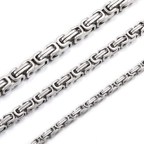 RWQIAN Herren Königskette Kette Silber 60CM Männer Wikinger Halskette Byzantinische Plattenkette Edelstahl 8mm von RWQIAN