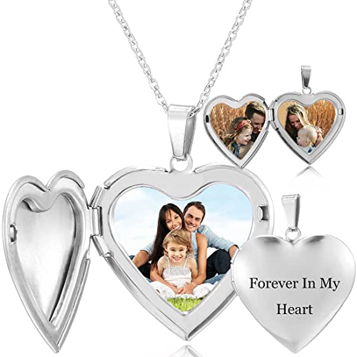 RWQIAN Personalisierte Kette Foto Medaillon zum Öffnen Bilder Photo Amulett Anhänger Gravierte Text Schmuck Oval/Herz/Runde 45+5CM von RWQIAN