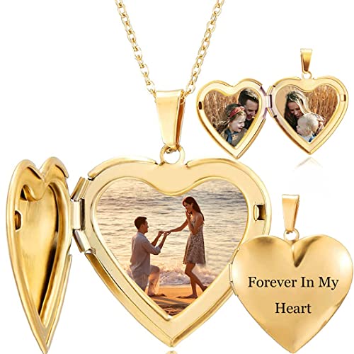 RWQIAN Personalisierte Kette Foto Medaillon zum Öffnen Bilder Photo Amulett Anhänger Gravierte Text Schmuck Oval/Herz/Runde 45+5CM von RWQIAN