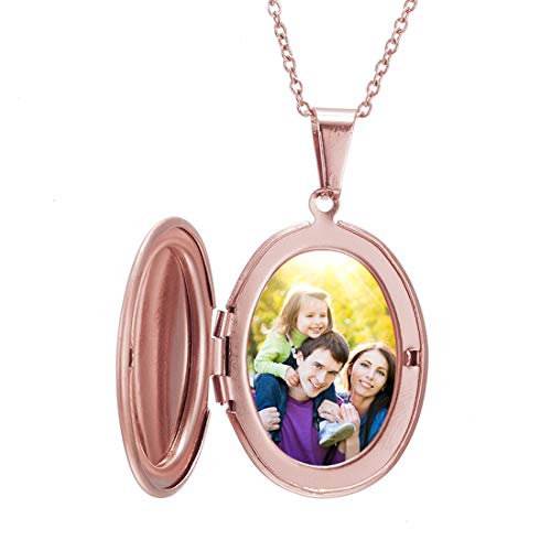 RWQIAN Personalisierte Kette Foto Medaillon zum Öffnen Bilder Photo Amulett Anhänger Gravierte Text Schmuck Oval/Herz/Runde 45+5CM von RWQIAN