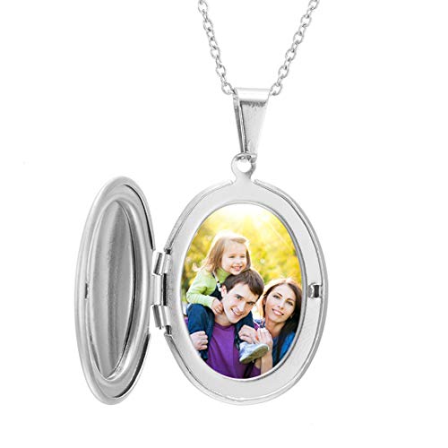 RWQIAN Personalisierte Kette Foto Medaillon zum Öffnen Bilder Photo Amulett Anhänger Gravierte Text Schmuck Oval/Herz/Runde 45+5CM von RWQIAN