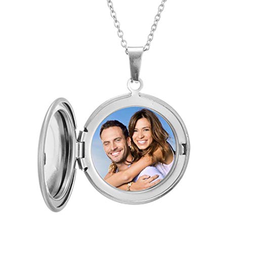 RWQIAN Personalisierte Kette Foto Medaillon zum Öffnen Bilder Photo Amulett Anhänger Gravierte Text Schmuck Oval/Herz/Runde 45+5CM von RWQIAN