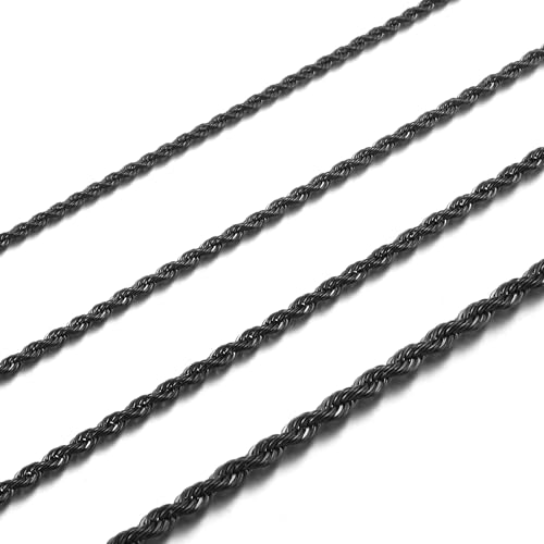 RWQIAN Kordelkette Herren Schwarz Kette Edelstahl verdrehte kette 2.5mm Damen Halskette 50CM von RWQIAN