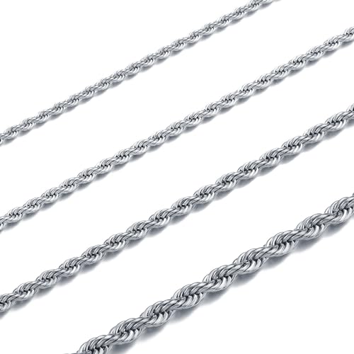 RWQIAN Kordelkette Herren Silber Kette Edelstahl verdrehte kette 2mm Damen Halskette 45CM von RWQIAN