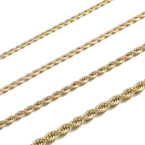 RWQIAN Kordelkette Herren goldkette Edelstahl verdrehte kette 2.5mm Damen Halskette 55CM von RWQIAN