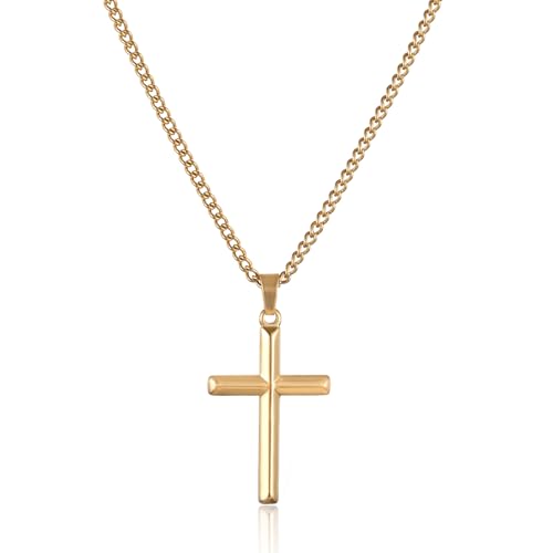 RWQIAN Kreuz Kette Herren Gold Edelstahl Männer Halskette mit Kreuz Anhänger Christlicher Schmuck Kreuzkette 20" Geschenk für Herren RWQIAN Kreuz Kette Herren Gold Edelstahl Männer Halskette mit Kreuz Anhänger Christlicher Schmuck Kreuzkette 20" Geschenk für Herren von RWQIAN
