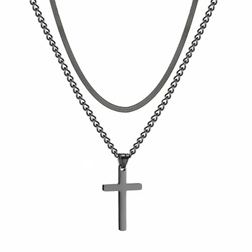 RWQIAN Kreuz Kette Herren Kreuzkette 50cm Edelstahl Schwarz Layered Kreuz Kette Christliches Kreuz Schmuck Geschenke für Männer RWQIAN Kreuz Kette Herren Kreuzkette 50cm Edelstahl Schwarz Layered Kreuz Kette Christliches Kreuz Schmuck Geschenke für Männer von RWQIAN