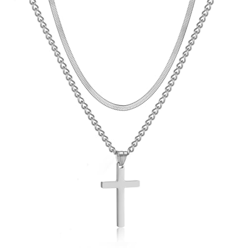RWQIAN Kreuz Kette Herren Kreuzkette 50cm Edelstahl Silber Layered Kreuz Kette Christliches Kreuz Schmuck Geschenke für Männer RWQIAN Kreuz Kette Herren Kreuzkette 50cm Edelstahl Silber Layered Kreuz Kette Christliches Kreuz Schmuck Geschenke für Männer von RWQIAN