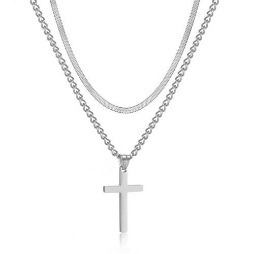 RWQIAN Kreuz Kette Herren Kreuzkette 55cm Edelstahl Silber Layered Kreuz Kette Christliches Kreuz Schmuck Geschenke für Männer RWQIAN Kreuz Kette Herren Kreuzkette 55cm Edelstahl Silber Layered Kreuz Kette Christliches Kreuz Schmuck Geschenke für Männer von RWQIAN
