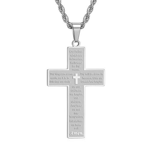 RWQIAN Kreuz Kette Herren Silber Kreuzkette mit Bibel Verse Kreuz Anhänger Männer Kreuz Halskette 50cm Christlicher Kreuz Schmuck Inspirierendes Geschenk von RWQIAN