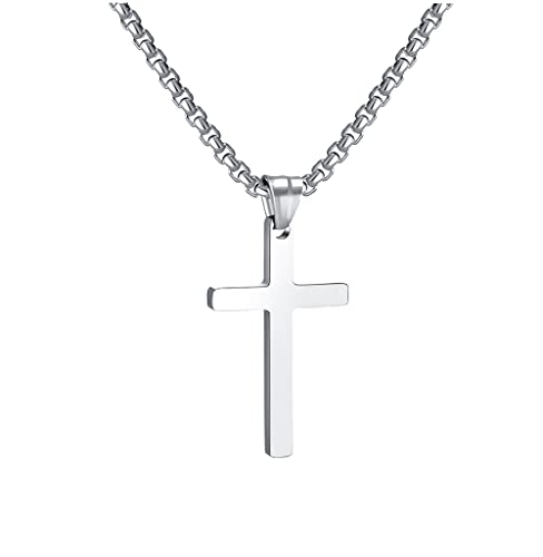 RWQIAN Kreuzkette Herren Kreuz kette Silber 20" Edelstahl Jungen Anhänger Kreuz Halskette Schmuck für Damen von RWQIAN