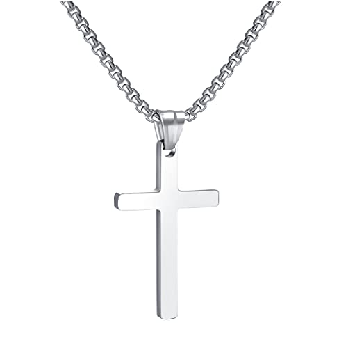 RWQIAN Kreuzkette Herren Kreuz kette Silber 20" Edelstahl Jungen Anhänger Kreuz Halskette Schmuck für Damen von RWQIAN