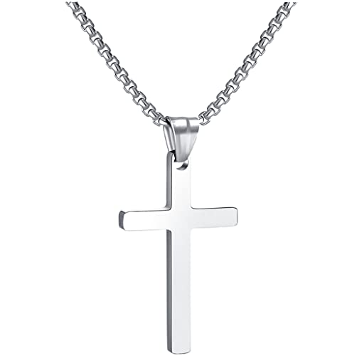 RWQIAN Kreuzkette Herren Kreuz kette Silber 20" Edelstahl Jungen Anhänger Kreuz Halskette Schmuck für Damen von RWQIAN