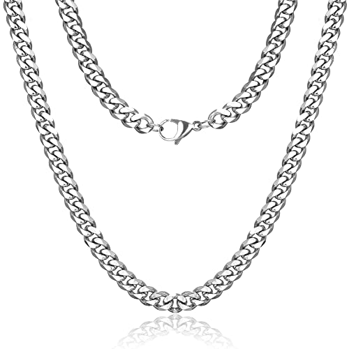 RWQIAN Kubanische Halskette für Männer 9mm Silber Edelstahl Panzerkette Jungen Link Chain Cuban Schmuck Hip-Hop Kette 55CM von RWQIAN