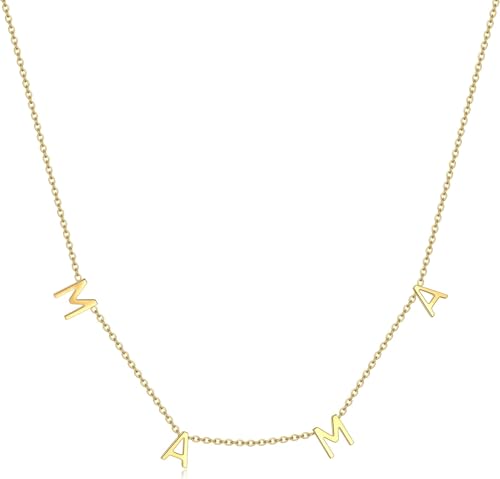 RWQIAN Muttertag Geschenk MAMA Kette Edelstahl Gold Mutter Geburtstag Geschenk MAMA Halskette 45+5cm von RWQIAN