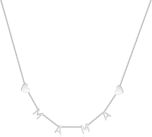 RWQIAN Muttertag Geschenk MAMA Kette Edelstahl Silber Mutter Geburtstag Geschenk MAMA Halskette 45cm von RWQIAN