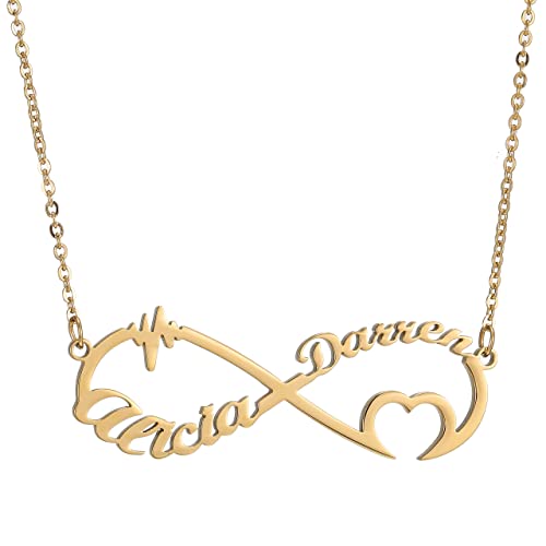 RWQIAN Namenskette Damen Personalisierter Kette Namen Halskette Jahr Anhänger infinity Halskette 1-2 Namen Schmuck 14-24" Gold/Silber/Rose von RWQIAN