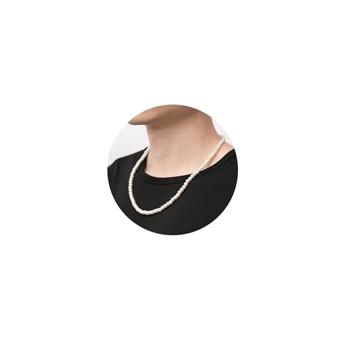 RWQIAN Perlenkette Herren Damen 55cm Perlen Kette Weiße Faux Perlenkette Choker Halskette Perlen Schmuck 6mm von RWQIAN