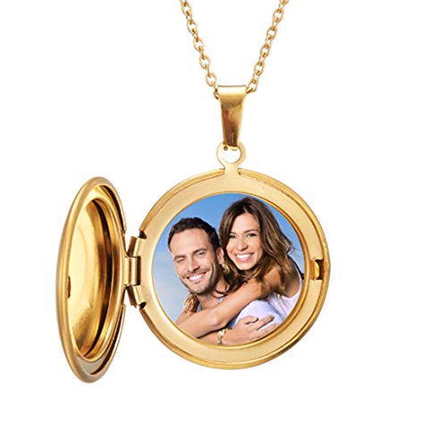 RWQIAN Personalisierte Kette Foto Medaillon zum Öffnen Bilder Photo Amulett Anhänger Gravierte Text Schmuck Oval/Herz/Runde 45+5CM von RWQIAN