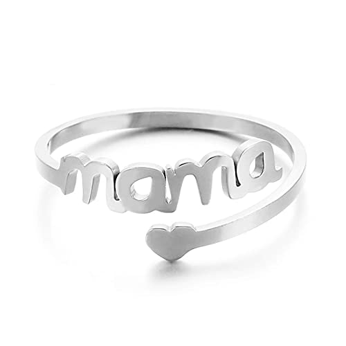 RWQIAN mama Ring Damen herz Ringe Herzen Schmuck Geschenk zum Geburtstag Jahrestag Valentinstag Verstellbar Silber. von RWQIAN