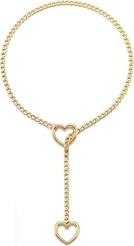 RWQIAN Schlupfkette Damen Herz Slip Chain Kette Punk Gothic Kubanische Halskette Gold Schmuck Y-Halskette Verstellbare 26" von RWQIAN