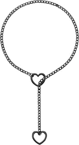 RWQIAN Schlupfkette Damen Herz Slip Chain Kette Punk Gothic Kubanische Halskette Schwarz Schmuck Y-Halskette Verstellbare 30" von RWQIAN