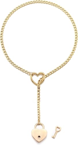 RWQIAN Schlupfkette Damen Schloss Slip Chain Kette Punk Gothic Kubanische Halskette Gold Schmuck Y-Halskette Verstellbare 34" von RWQIAN