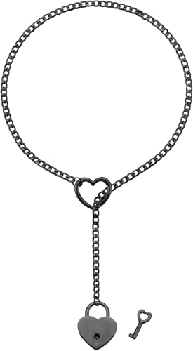 RWQIAN Schlupfkette Damen Schloss Slip Chain Kette Punk Gothic Kubanische Halskette Schwarz Schmuck Y-Halskette Verstellbare 34" von RWQIAN