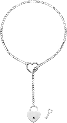 RWQIAN Schlupfkette Damen Schloss Slip Chain Kette Punk Gothic Kubanische Halskette Silber Schmuck Y-Halskette Verstellbare 30" von RWQIAN