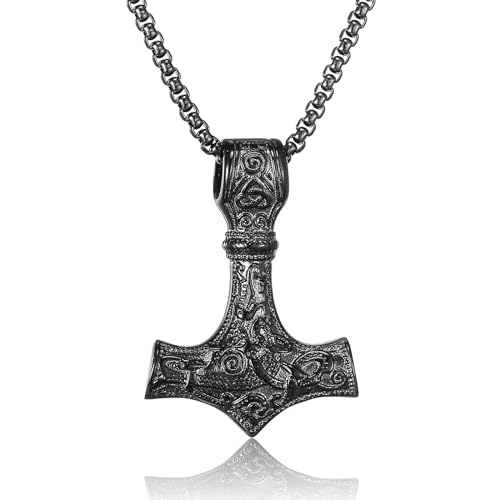 RWQIAN herren mjölnir kette thors hammer Schwarz anhänger hammerkette wikinger halskette 50cm männer wikinger schmuck von RWQIAN