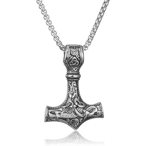 RWQIAN herren mjölnir kette thors hammer silber anhänger hammerkette wikinger halskette 60cm männer wikinger schmuck von RWQIAN