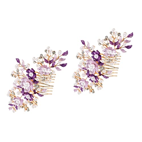 2er-Pack Haarspangen Braut Haarkamm Clips Braut Seite Perücke Braut Haarspangen Hochzeit Braut Tiara Mädchen Haarschmuck Hochzeit Haarkamm (Lila 2 Stück 15,5X7CMx2 Stück) von RWRAPS