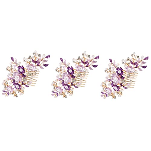 2er-Pack Haarspangen Braut Haarkamm Clips Braut Seite Perücke Braut Haarspangen Hochzeit Braut Tiara Mädchen Haarschmuck Hochzeit Haarkamm (Lila 3 Stück 15,5X7CMx3 Stück) von RWRAPS