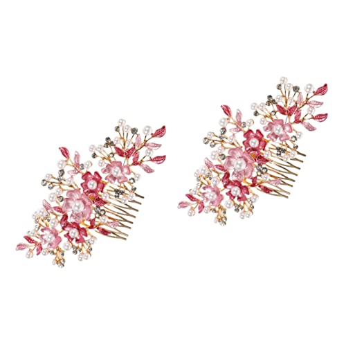2er-Pack Haarspangen Braut Haarkamm Clips Braut Seite Perücke Braut Haarspangen Hochzeit Braut Tiara Mädchen Haarschmuck Hochzeit Haarkamm (Rosa x 2 Stück 15,5 x 7 cm x 2 Stück) von RWRAPS