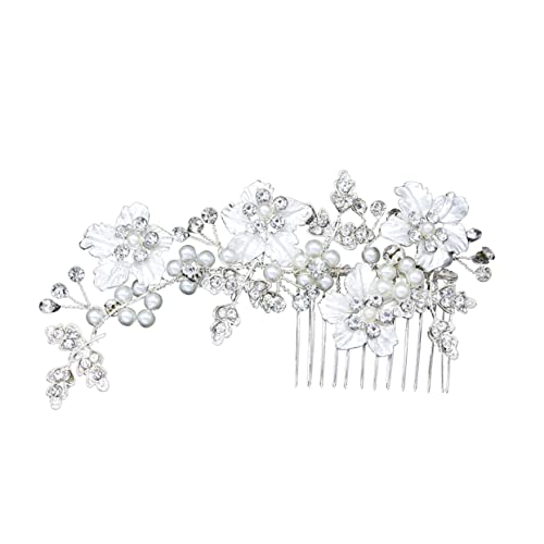 3er-Pack Brautblumen-Haarspangen, Kristall-Haarkamm, dekorative Braut-Haarkamm-Clip-Nadeln, Hochzeit-Tiara-Kamm, Kristall-Braut-Tiara-Perlen, Perlen-Braut (Silber Nr. 1) von RWRAPS