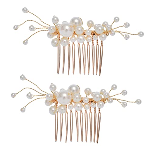 Eleganter Haarkamm 1 Set/2 Stück Zubehör Legierung Haarkamm Clip Hochzeit Gold Perle Perle handgefertigte Braut Braut Haarsimulation Strasssteine/Damen Kopfbedeckung aus Legierung von RWRAPS