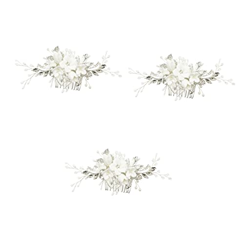 Hochzeit Haarkamm Brautkamm 3-teiliges Set Blume Hochzeit Kopfschmuck Braut Haarkamm Kopfschmuck Braut Kopfschmuck Brautkamm Braut Hochzeitskleid Weiß (Weiß x 3 Stück, mittlere Größe x 3 Stück) von RWRAPS