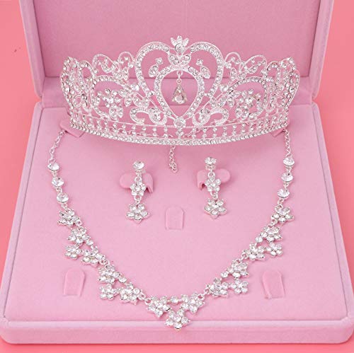 Kronen-Tiaras, Haarschmuck, wunderschöne Herz-Hochzeits-Tiara-Sets, Diadem, glänzende Brautkrone, Königin-Tiaras, Strass-Kristall-Tiara (Größe: Set) () von RWRAPS