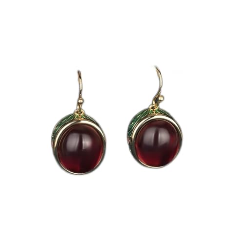 Modische Ohrringe, Vintage-Stil, chinesische rote Korund-Ohrringe für Damen, silberne rote Jade-Ohrringe, zierliche Ohrringe (S) von RWRAPS