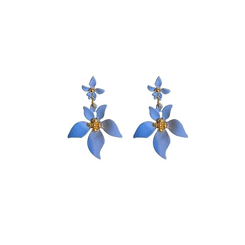 Ohrringe Elegante blaue Kamelie Anhänger Ohrringe Boho Blumen Ohrringe Damen Sommer Strand Schmuck Ohrringe (1) von RWRAPS