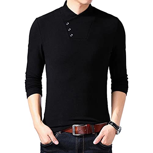 Slim Fit T-Shirt Herren Baumwolle T-Shirt Herren Langarm Unregelmäßiger Kragen Einfarbig Herrenkleidung (Farbe: B, Größe: L Code) (A XXXL Code) von RWRAPS