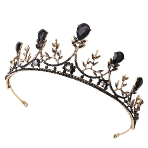 Vintage-Kristallkrone, Hochzeits-Tiara, Braut-Geburtstag, Bankett, Party, Königin, Kostüm-Tiara (Farbe: Gold-Schwarz, Größe: 15 x 13 cm) (Gold-Schwarz, 15 x 13 cm) von RWRAPS