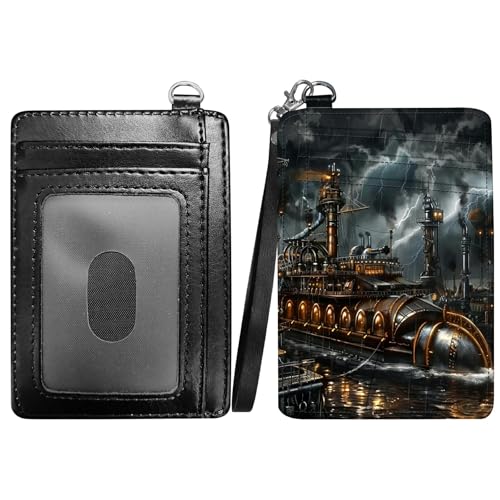 RWUTYTIUL Flame Dragon Slim Minimalist Wallet with Lanyard Strap, PU Leather Front Pocket Wallet RFID Blocking Credit Card Holder Card Cases with ID Window for Man Woman Boy Girl, Graues Segel von RWUTYTIUL
